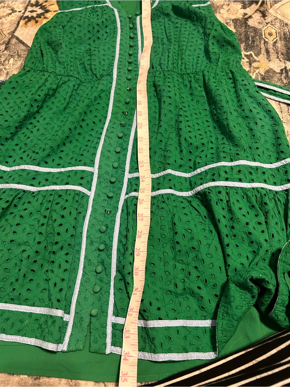 Crown & Ivy Green Eyelet Sleeveless Tie Waist Mini Dress Size Small NWT - Picture 11 of 11
